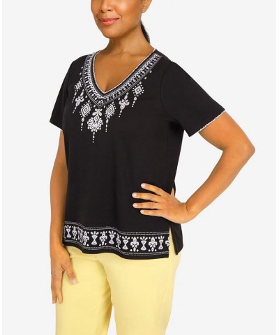 Petite Summer In The City Embroidered V-neck T-shirt Onyx $34.06 Tops