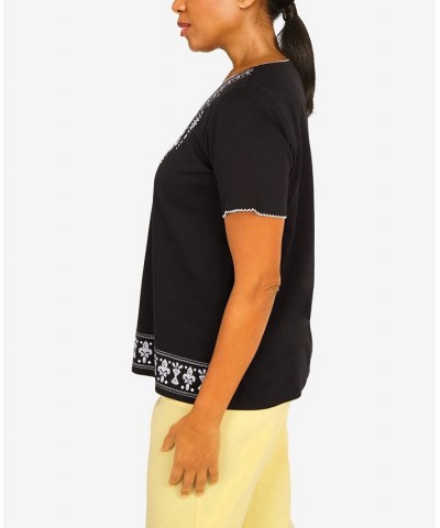 Petite Summer In The City Embroidered V-neck T-shirt Onyx $34.06 Tops