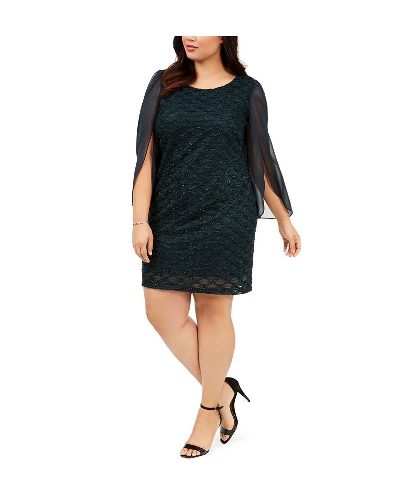 Plus Size Jacquard Tulip-Sleeve Dress Dark Mallard Green $32.39 Dresses