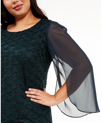 Plus Size Jacquard Tulip-Sleeve Dress Dark Mallard Green $32.39 Dresses