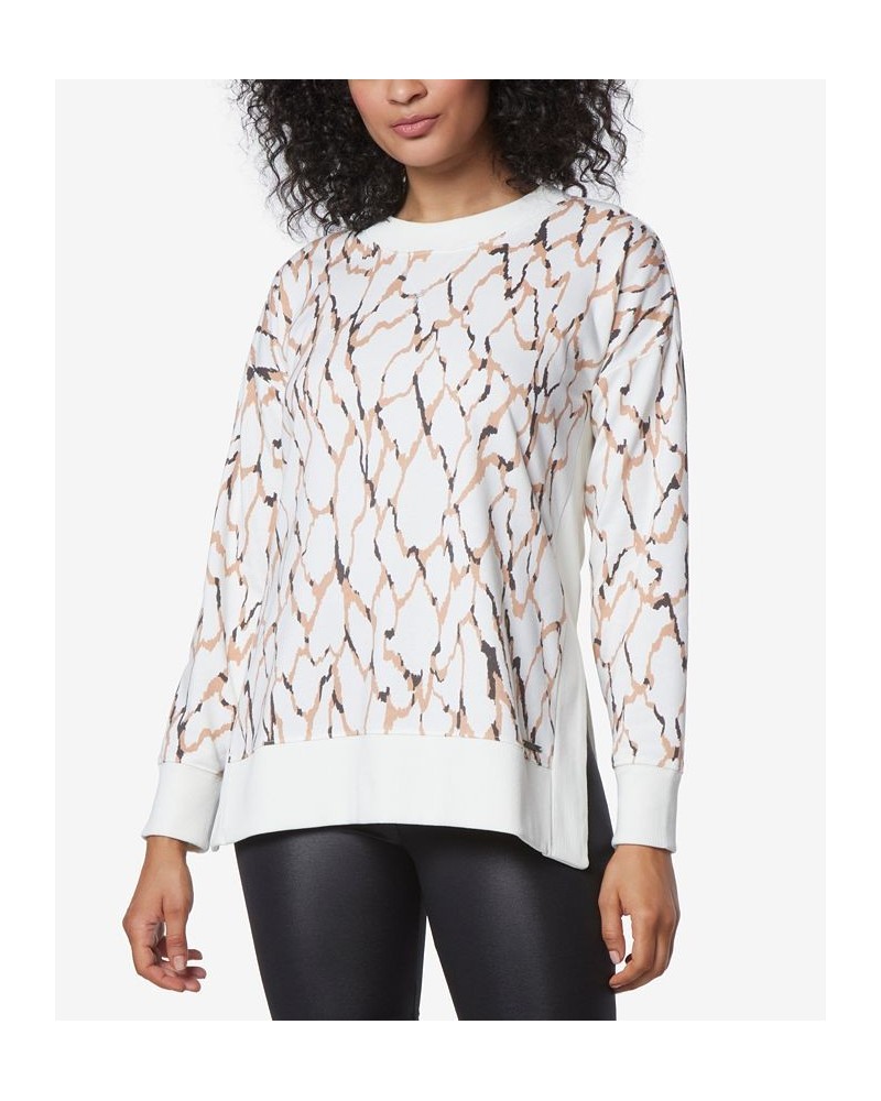 Women's Printed Tunic Length Pullover Top with Side Vents Multi $23.13 Tops