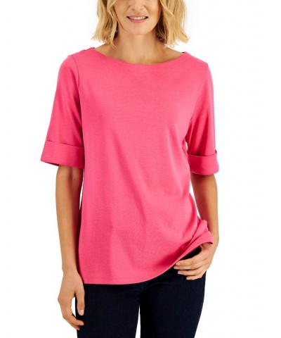 Cotton Boat-Neck Top New Red Amore $11.99 Tops