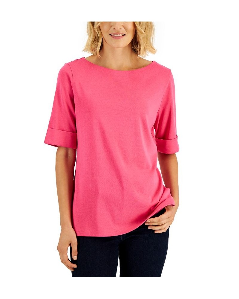 Cotton Boat-Neck Top New Red Amore $11.99 Tops