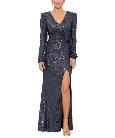 Sequinned V-Neck Gown Gray $124.41 Dresses