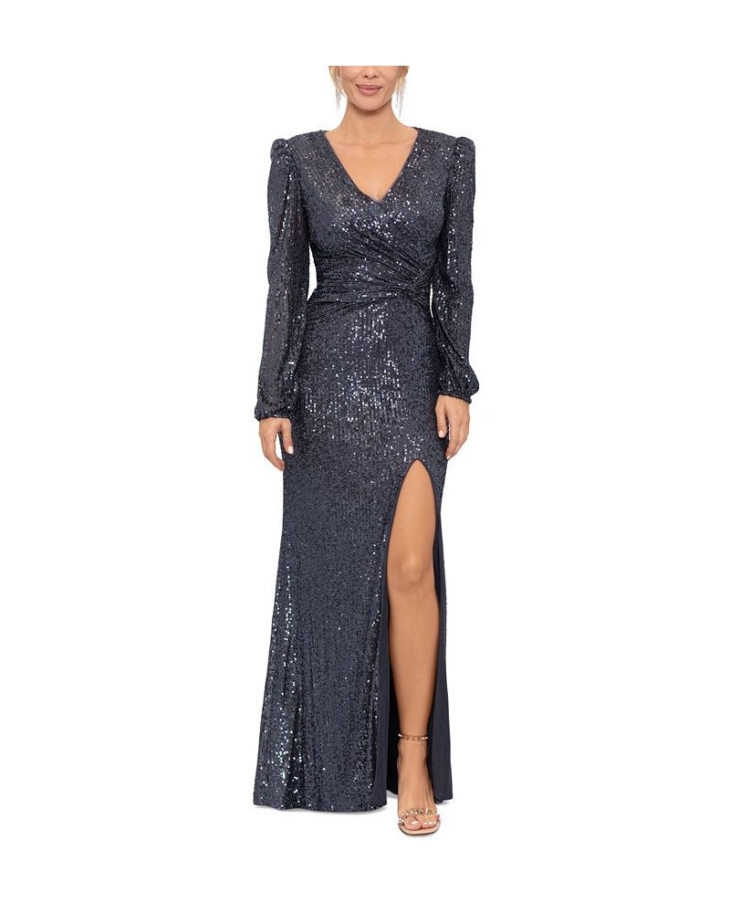 Sequinned V-Neck Gown Gray $124.41 Dresses