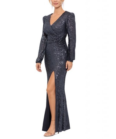 Sequinned V-Neck Gown Gray $124.41 Dresses