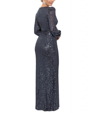 Sequinned V-Neck Gown Gray $124.41 Dresses