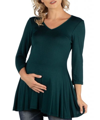 Three Quarter Sleeve V-Neck Maternity Tunic Top Green $16.55 Tops