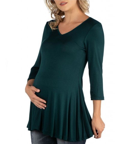 Three Quarter Sleeve V-Neck Maternity Tunic Top Green $16.55 Tops