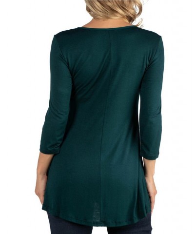 Three Quarter Sleeve V-Neck Maternity Tunic Top Green $16.55 Tops