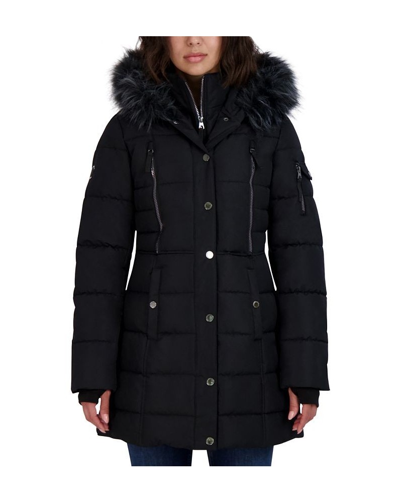 Women's Faux-Fur-Trim Hooded Puffer Coat Black $64.00 Coats