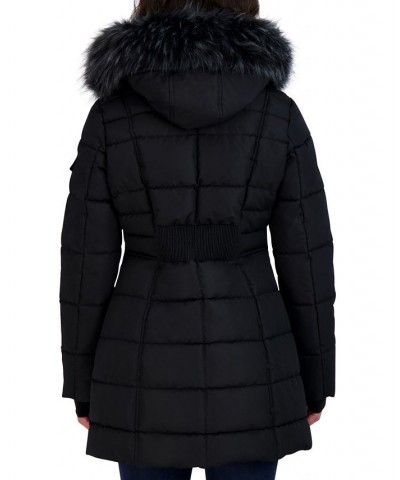 Women's Faux-Fur-Trim Hooded Puffer Coat Black $64.00 Coats