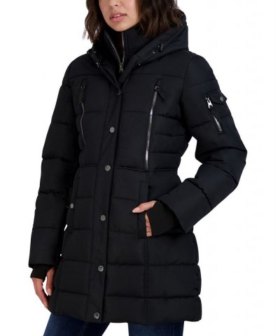 Women's Faux-Fur-Trim Hooded Puffer Coat Black $64.00 Coats