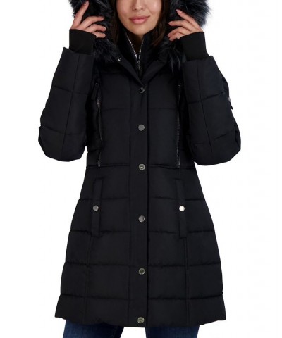 Women's Faux-Fur-Trim Hooded Puffer Coat Black $64.00 Coats