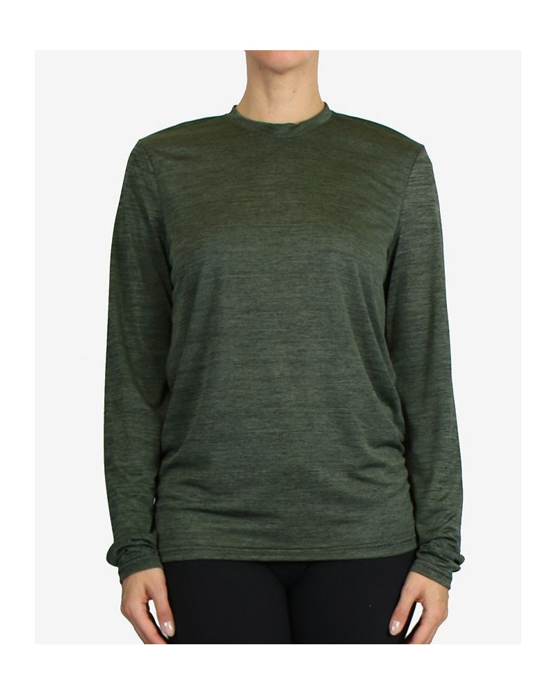 Women's Loose Fit Long Sleeve Moisture Wicking Wrinkle Free Performance T-shirt Olive $17.85 Tops