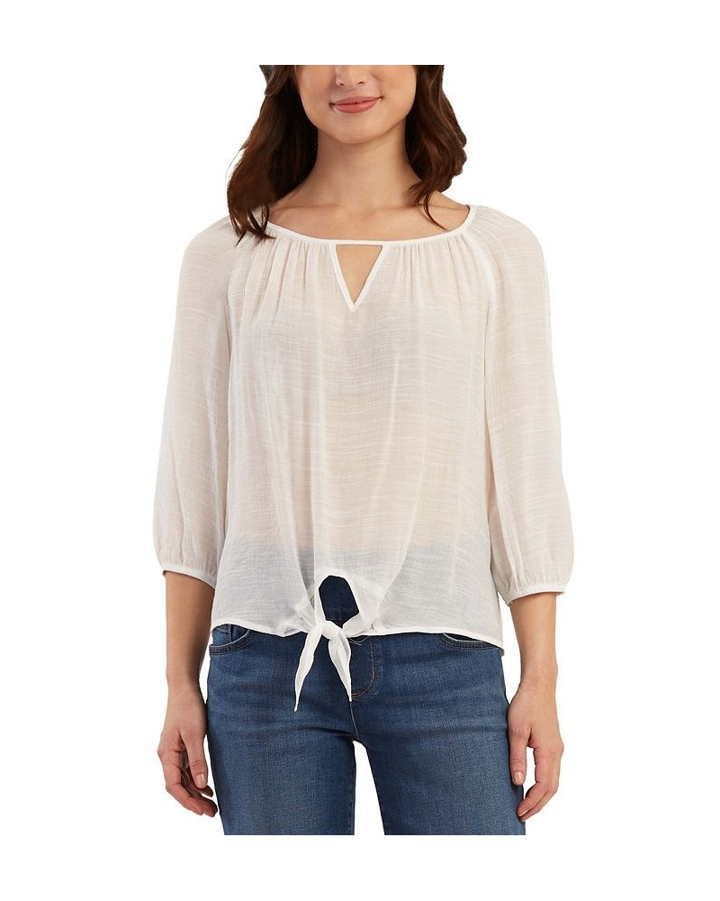 Juniors' Tie-Hem Gauze Top Off White $29.40 Tops