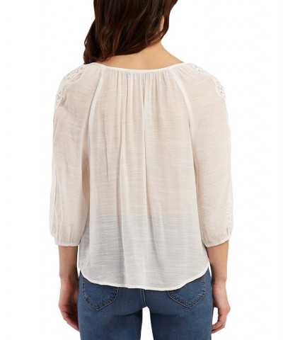 Juniors' Tie-Hem Gauze Top Off White $29.40 Tops