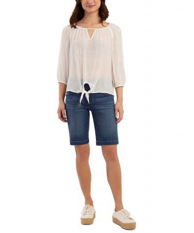 Juniors' Tie-Hem Gauze Top Off White $29.40 Tops