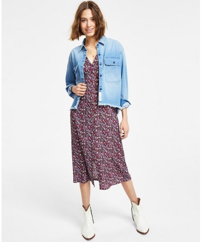 Women's Cotton Cropped Denim Shirt & Floral Midi Dress Denim $47.96 Dresses