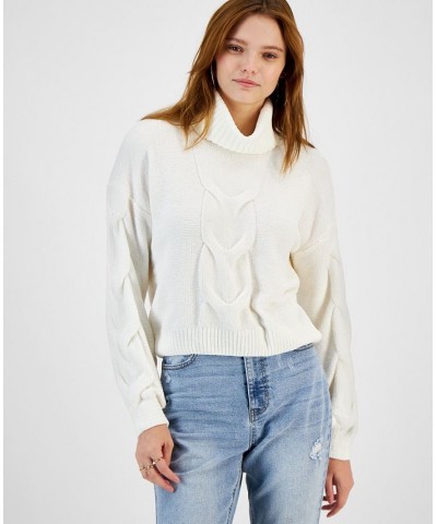 Juniors' Chenille Cable-Knit Turtleneck Sweater Blizzard White $14.40 Sweaters