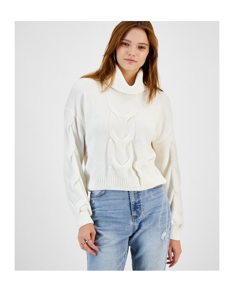 Juniors' Chenille Cable-Knit Turtleneck Sweater Blizzard White $14.40 Sweaters