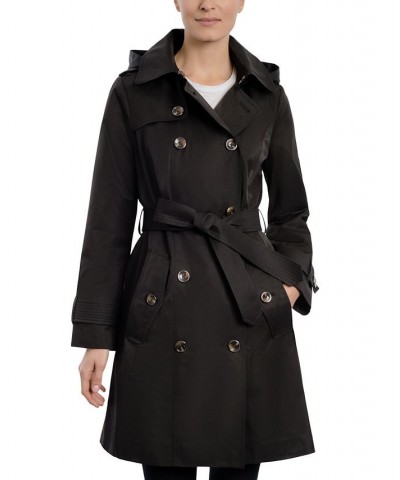 Women's Hooded Double-Breasted Trench Coat Black $40.92 Coats