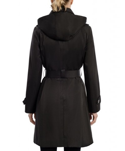 Women's Hooded Double-Breasted Trench Coat Black $40.92 Coats