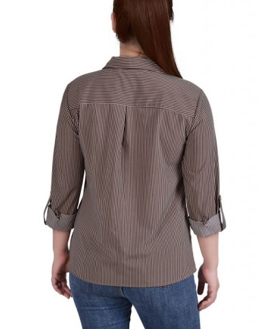 Petite 3/4 Sleeve Roll Tab Notch Collar Blouse Coffee Bean, Doeskin Torterella $11.11 Tops