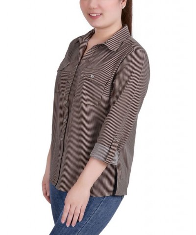 Petite 3/4 Sleeve Roll Tab Notch Collar Blouse Coffee Bean, Doeskin Torterella $11.11 Tops