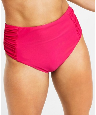 Shirred High-Rise Bikini Bottoms Pink $31.86 Swimsuits