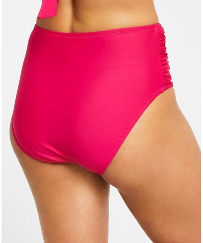 Shirred High-Rise Bikini Bottoms Pink $31.86 Swimsuits