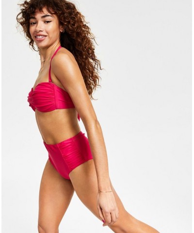 Shirred High-Rise Bikini Bottoms Pink $31.86 Swimsuits