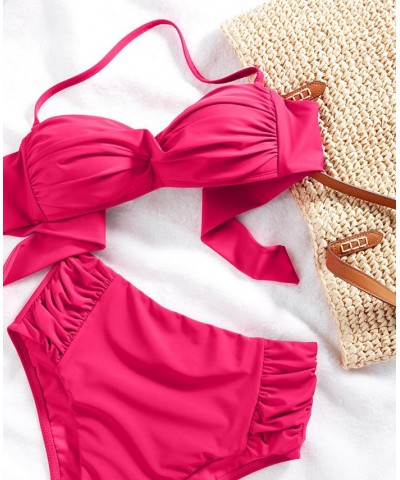 Shirred High-Rise Bikini Bottoms Pink $31.86 Swimsuits