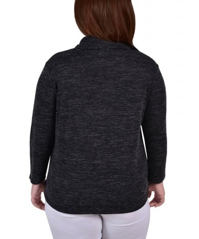 Plus Size Long Sleeve Crossover Top with Grommets Black $12.85 Tops