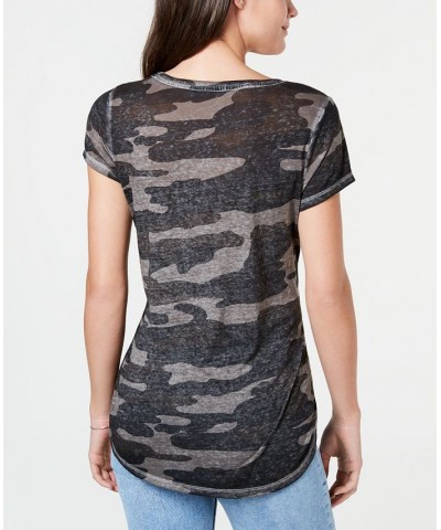 Camo-Print T-Shirt Gray $17.32 Tops