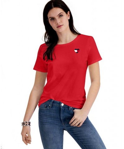 Women's Embroidered Heart-Logo T-Shirt Red $22.59 Tops