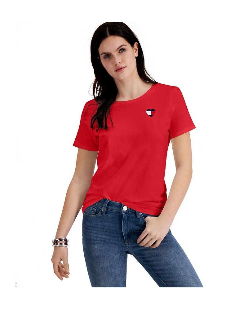 Women's Embroidered Heart-Logo T-Shirt Red $22.59 Tops