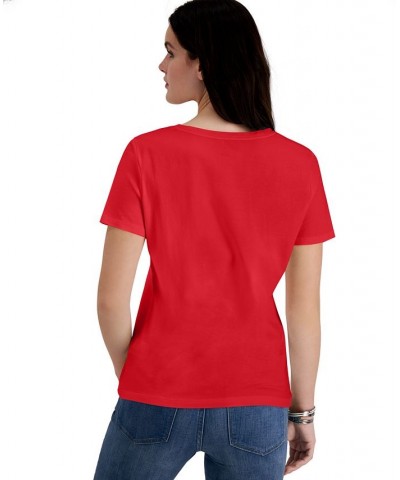 Women's Embroidered Heart-Logo T-Shirt Red $22.59 Tops