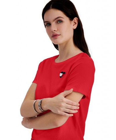 Women's Embroidered Heart-Logo T-Shirt Red $22.59 Tops