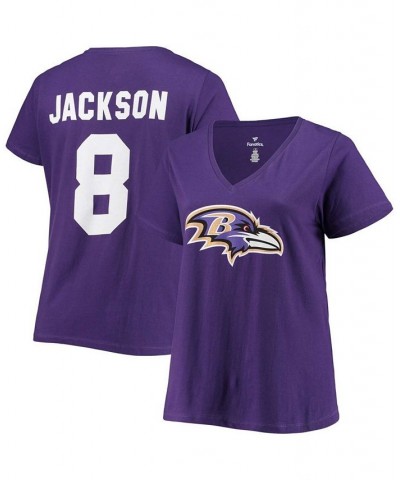 Women's Plus Size Lamar Jackson Purple Baltimore Ravens Name Number V-Neck T-shirt Purple $25.48 Tops