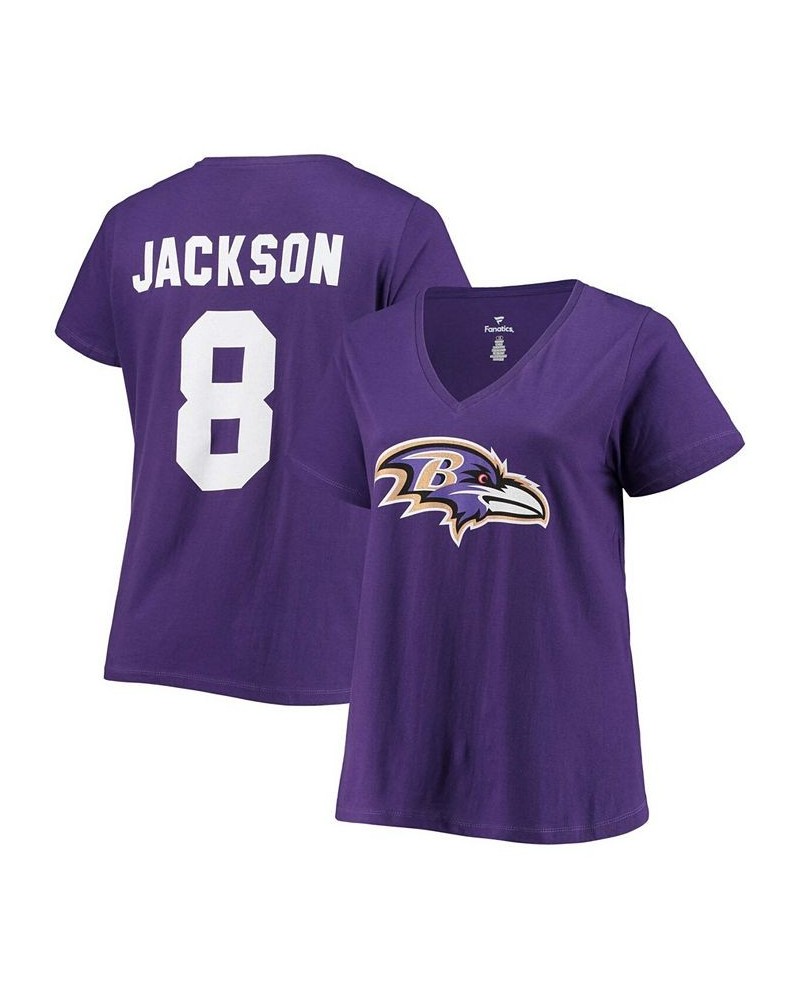 Women's Plus Size Lamar Jackson Purple Baltimore Ravens Name Number V-Neck T-shirt Purple $25.48 Tops