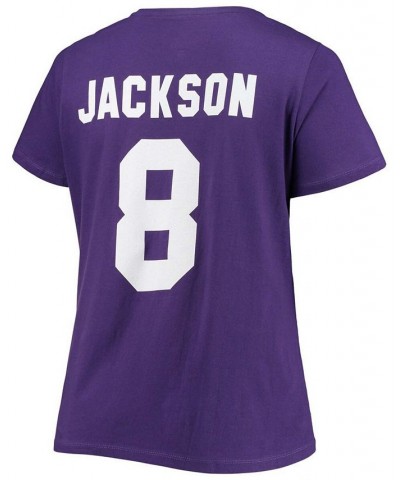 Women's Plus Size Lamar Jackson Purple Baltimore Ravens Name Number V-Neck T-shirt Purple $25.48 Tops