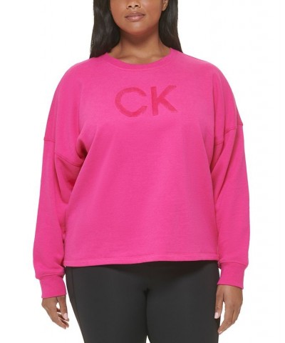 Plus Size Velvet Logo French Terry Sweatshirt Pink $18.35 Sweatshirts