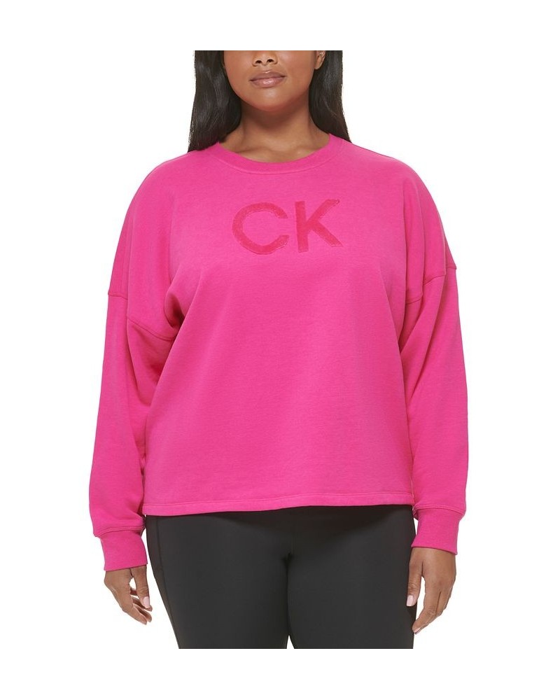 Plus Size Velvet Logo French Terry Sweatshirt Pink $18.35 Sweatshirts