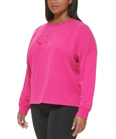 Plus Size Velvet Logo French Terry Sweatshirt Pink $18.35 Sweatshirts