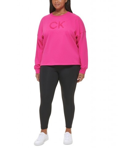 Plus Size Velvet Logo French Terry Sweatshirt Pink $18.35 Sweatshirts