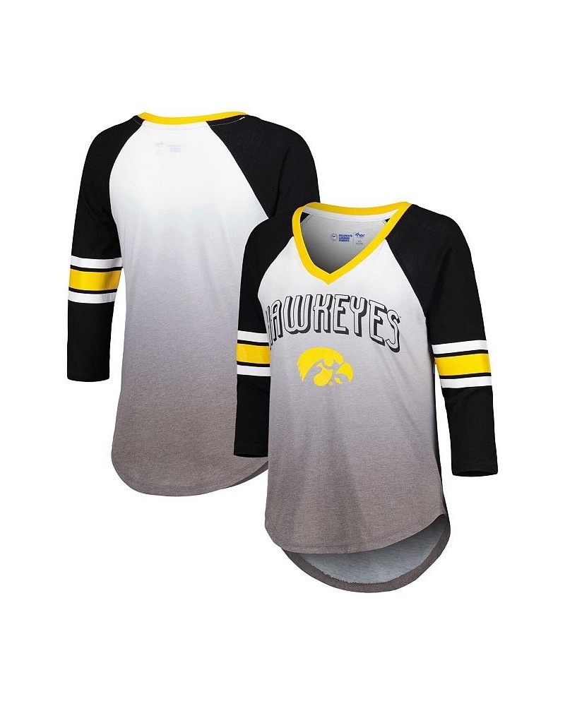 Women's White Black Iowa Hawkeyes Lead Off Ombre Raglan 3/4 Sleeve V-Neck T-shirt White, Black $31.79 Tops