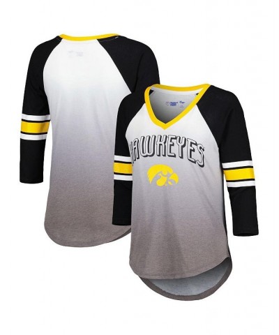 Women's White Black Iowa Hawkeyes Lead Off Ombre Raglan 3/4 Sleeve V-Neck T-shirt White, Black $31.79 Tops