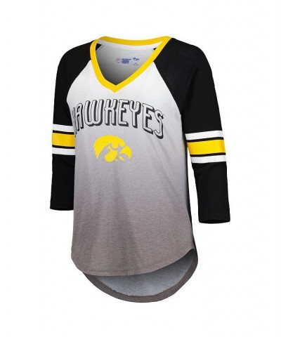 Women's White Black Iowa Hawkeyes Lead Off Ombre Raglan 3/4 Sleeve V-Neck T-shirt White, Black $31.79 Tops