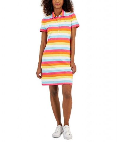 Women's Short Sleeve Rainbow Polo Dress Rainbow Stripes- Bright White Multi $34.98 Dresses